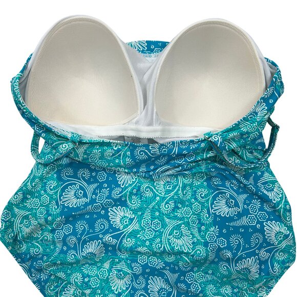 Betty's Beach Bungalow Blue Turquoise One Piece Floral Swimsuit Size 14 - Picture 6 of 8